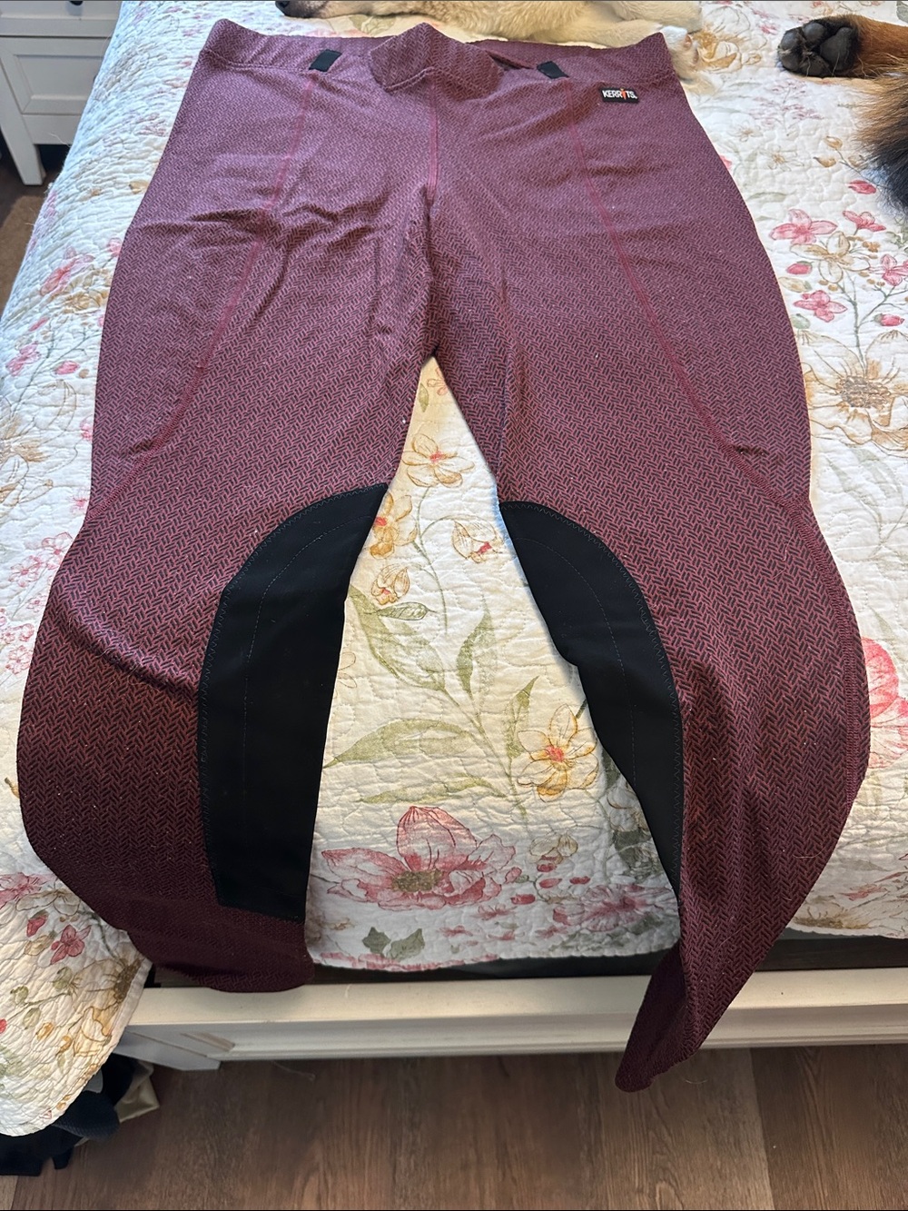Kerrits womens Maroon Stretch Riding Breeches with Black Knee Patches